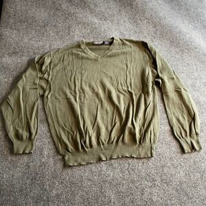 Structure Mens XL VNeck Sweater Olive Green 100% Cotton Vintage 90s Knit Pullovr